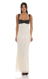 Two-Toned Lace Maxi Dress in Cream
