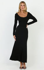 Gabriella Maxi Dress - Long Sleeve Scoop Neck Dress in Black