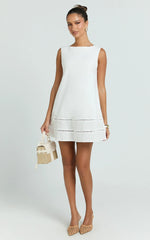 Kara Mini Dress - High Neck Sleeveless A Line Dress in White