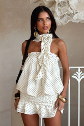 Palo Strapless Bubble Mini Dress - Ivory Polka