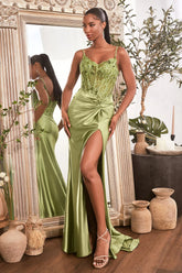 Flori Gown - Fitted Satin Gown With Embellished Bodice