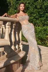 Sabrina Gown – Silver/Nude Sparkling Strapless Dress