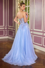 April Scoop Neck Ball Gown With Floral Appliqué