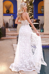 Nova Gown - White - Glitter Fitted Gown And Overskirt