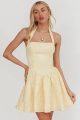 Serrah Halter Mini Dress Jacquard Butter