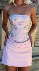 Heavy Embroidery Sequin Strapless Mini Dress