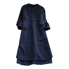 Plus Size Loose Slimming Round Neck Linen-Cotton Maxi Dress