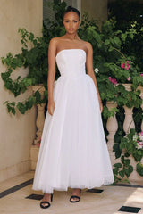 Ophelia Gown - Off-White Strapless A-Line Dress With Bow
