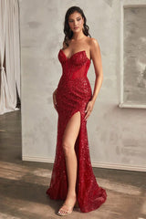Lotus Gown - Red - Embellished Strapless Gown