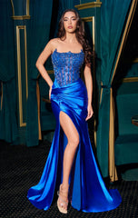 Christina Gown - Strapless Beaded Bodice Satin Dress
