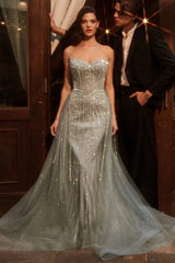 Cadence Gown - Strapless Crystal Embellished Gown With Overskirt