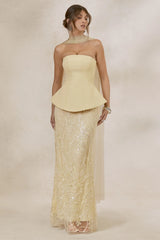 Lorna | Lemon Bandeau Maxi Dress With Scarf
