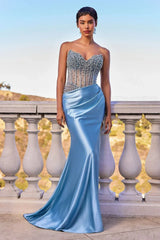 Provence Gown - Strapless Beaded Bodice & Satin Skirt Fitted Dress