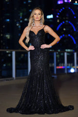 Lyra Gown - Black - Fitted Floral Glitter Print Corset Gown