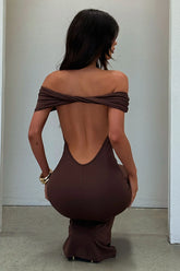 Jackie Off-Shoulder Maxi Dress - Brown