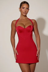 Heart Detail Halterneck A Line Mini Dress in Red