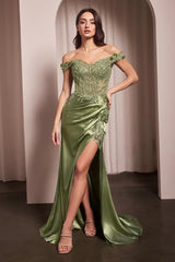 Rosaline Gown - Floral Detail Off-The-Shoulder Dress