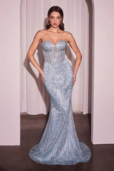 Maddox Gown - Light Blue - Strapless Glitter Embellished Gown