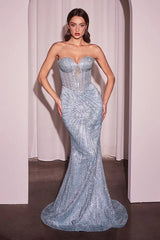 Maddox Gown - Light Blue - Strapless Glitter Embellished Gown