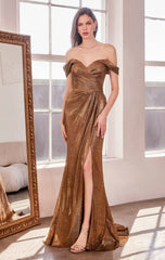 Venetian Gown - Luxe Metallic Off-Shoulder Evening Dress