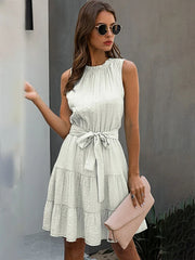 JuliaFashion - 2024 Solid Color Ruched Bow Short Party Beach Dress
