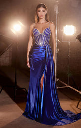 Liberty Gown - Royal - Fitted Satin Gown With Beaded Bodice