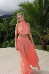 Melanie Maxi Skirt - Gathered Yoke Skirt in Grapefruit