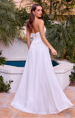 Isabella Gown - Off White - Strapless Chiffon Dress With Scarf