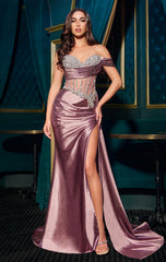 Patrice Gown - One Shoulder Crystal Corset Satin Gown