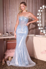 Symphony Gown - Strapless Metallic Crystal Fitted Dress