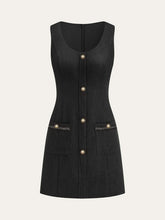 Tweed Sleeveless Button Mini Dress