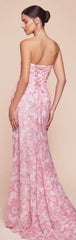 Marta Gown - Blue - Strapless Floral Printed Soft Chiffon Dress