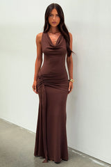 Catherine Cowl Neck Maxi Dress - Brown