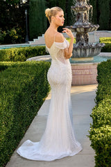 Aurelia Gown - Off White Crystal And Pearl Embellished Mermaid Dress