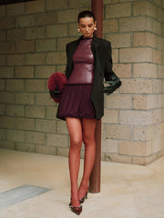 Faux Leather Mock Neck Bubble Mini Dress