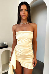 Beverly Satin Strapless Mini Dress - Yellow