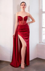 Jamie Gown – Strapless Satin Dress With Sheer Corset Bodice