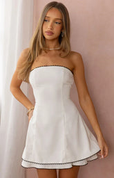 Scott White and Black Contrast Strapless Mini Dress