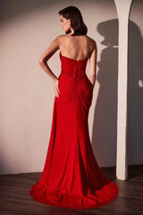 Camdyn Gown - Fitted Strapless Stretch Net Rhinestone Scattered Dress