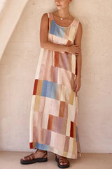 Geometric Print Wide Strap Slit Casual Resort Maxi Dress