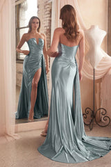 Vaughn Gown - Dusty Blue - Strapless Satin Dress