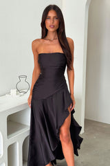 Carly Strapless Satin Maxi Dress - Black