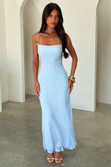Nadine Lace-Up Back Maxi Dress - Baby Blue