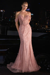 Annette Gown - Off The Shoulder Floral Beaded Gown
