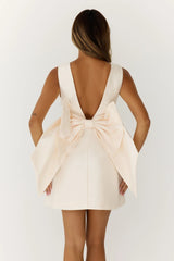 Structured Bow Back Mini Dress Cream
