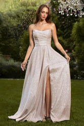 Quinn Gown - Long Strapless Glitter A-Line Dress