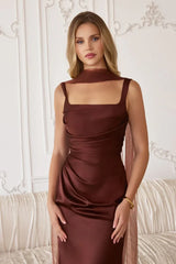 Toby Maxi - Satin Dress With Lace Up Back & Scarf