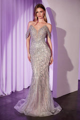 Luisa Gown - Off The Shoulder Crystal Embellished Gown