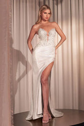 Desirae Gown - Off White - Strapless Fitted Lace Dress