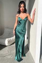 Jennifer Satin Maxi Dress - Emerald